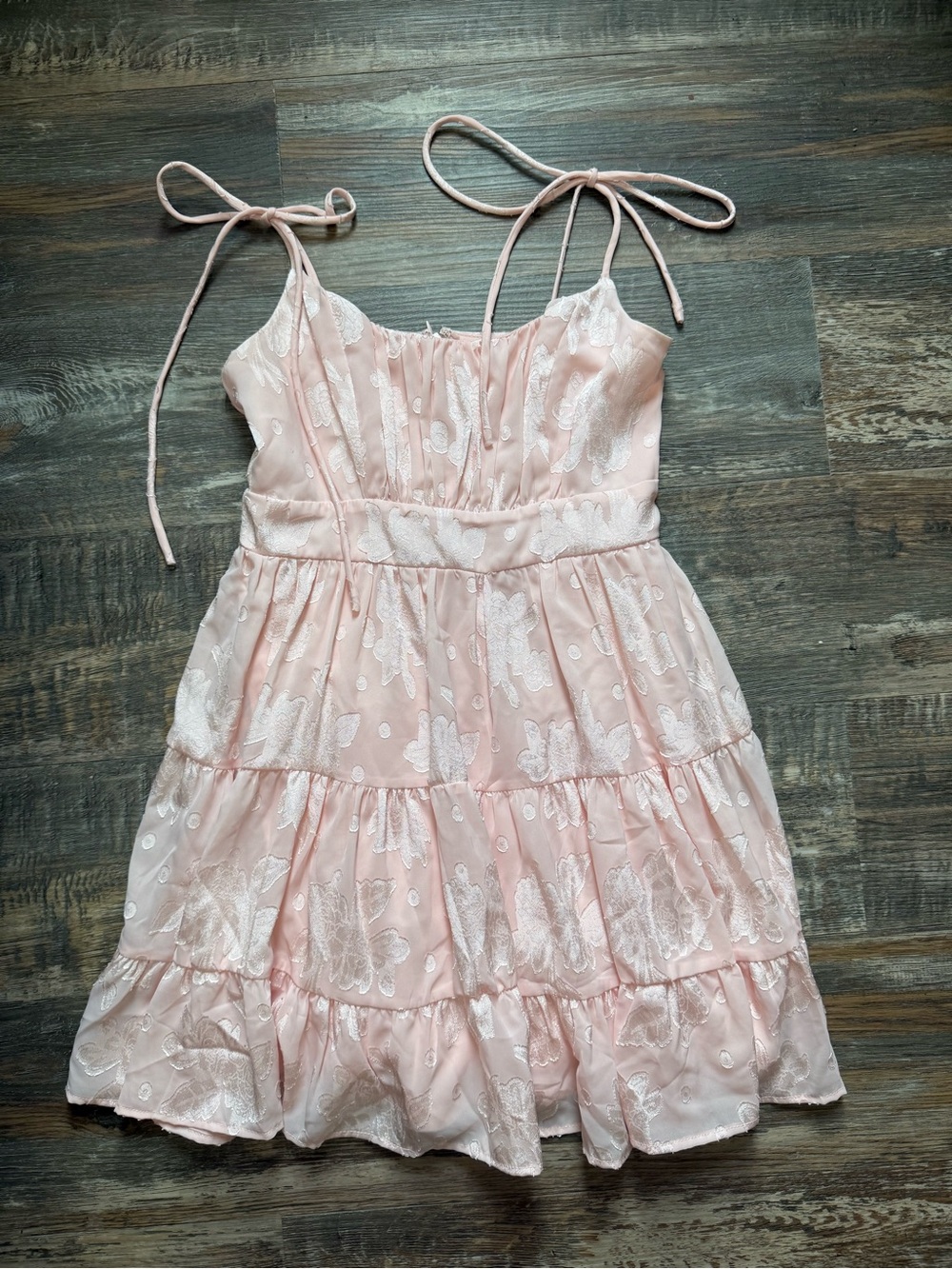 miami Blush Pink Embroidered Tie-Shoulder Mini Dress